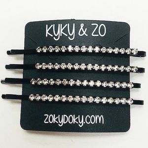 Set of 4 LARGE Clear Crystal Black Bobby Pins-Boutique